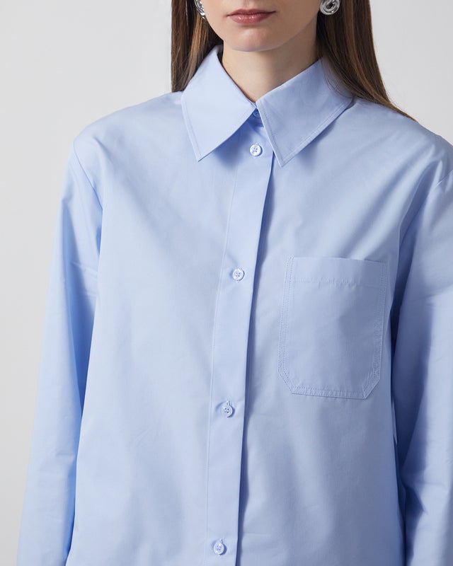 Sportmax Shirt Cotton Cropped Pleated Back Light blue IT 48 (EUR L-XL)