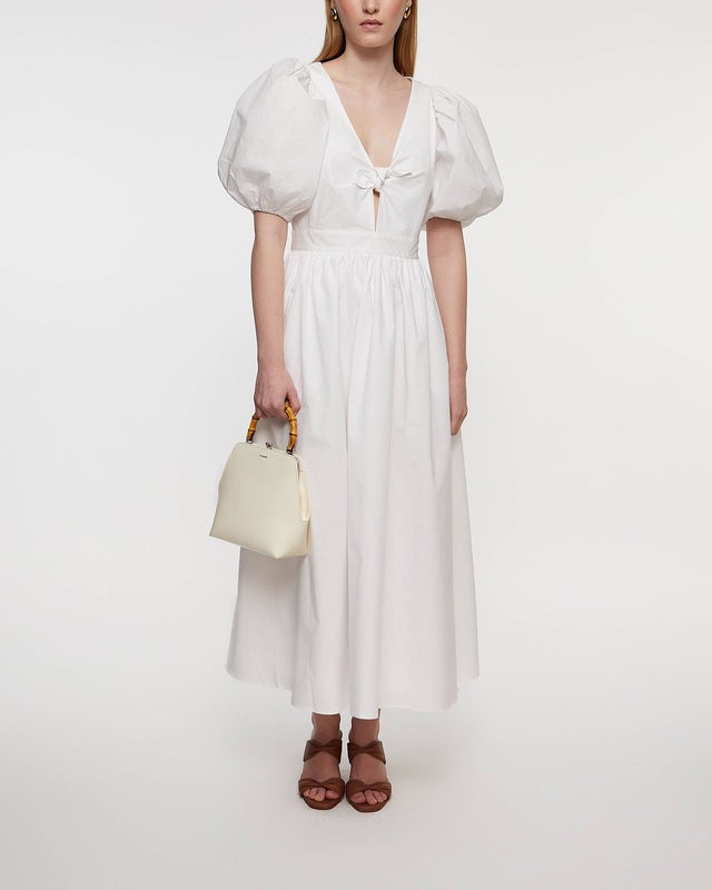 ROTATE Birger Christensen Dress Puff Sleeve Midi  White 42