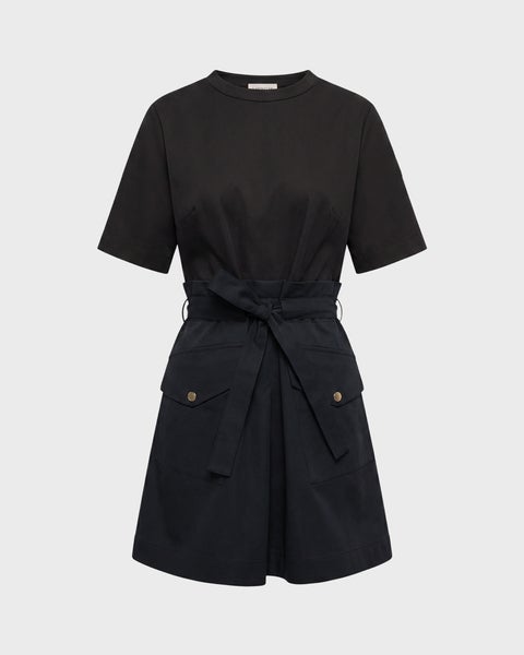 Dress Belted Cotton Mini Black 1