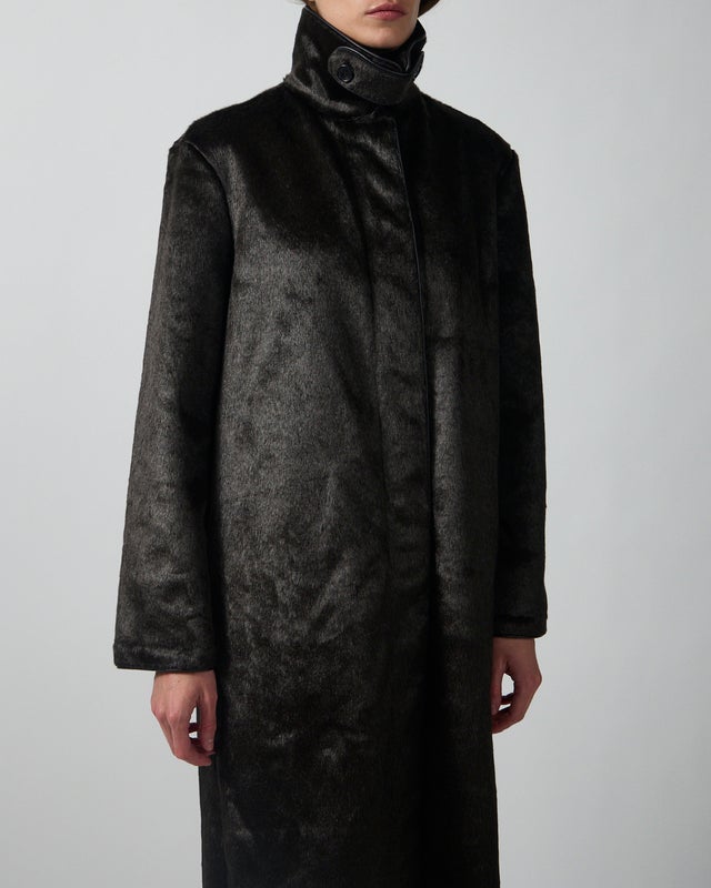 Malina Coat Phoebe Faux Pony Hair Long Black 36