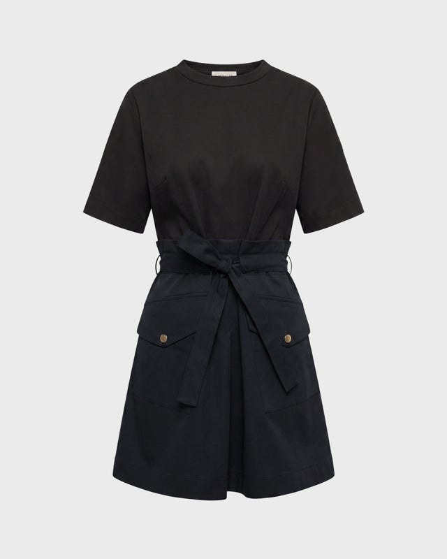 Moncler Dress Belted Cotton Mini Black S