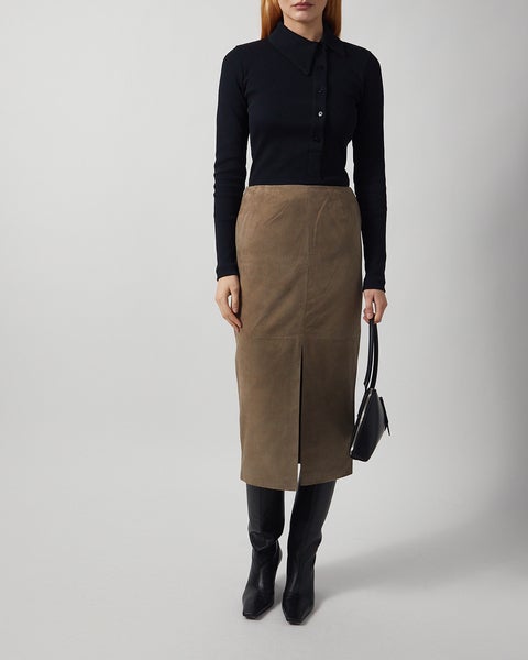 Skirt Suede Midi Pencil Beige 2