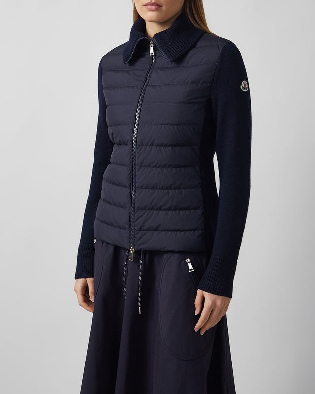 Moncler Cardigan Padded Wool Zip-Up Navy M
