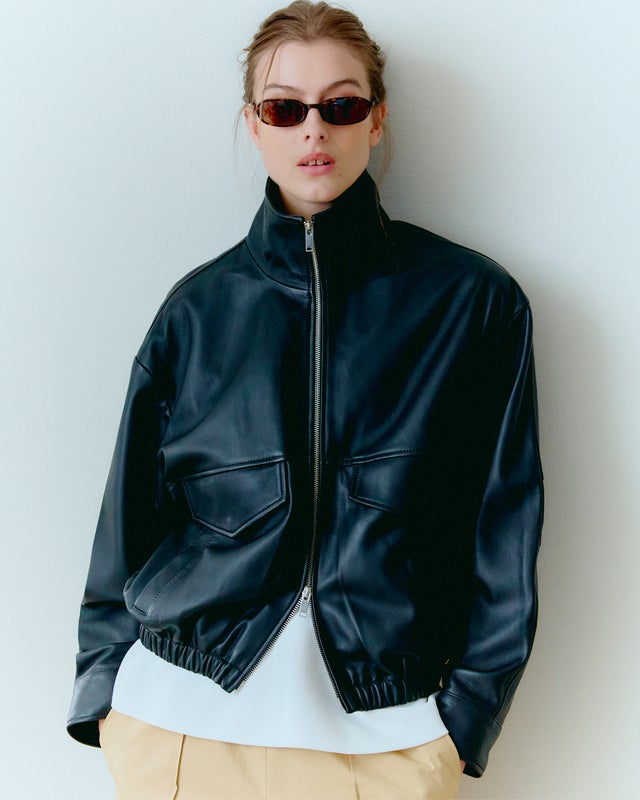 Wakakuu Icons Jacket Leather Funnel Neck Black L