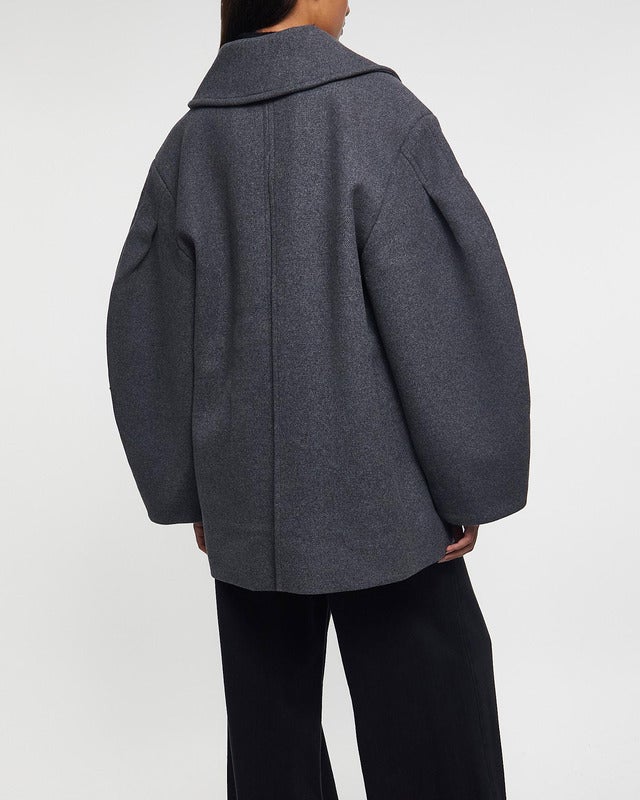 Ganni Coat Peacoat Wool Midi Grey 38