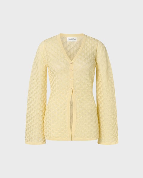 Cardigan Ayla Pointelle Knitted Light Yellow 1