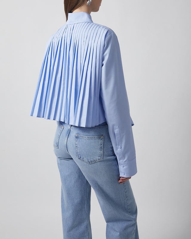Sportmax Shirt Cotton Cropped Pleated Back Light blue IT 48 (EUR L-XL)