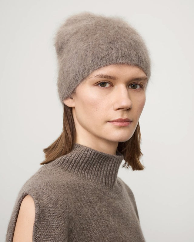 LISA YANG Brushed Beanie Cashmere  Brown ONESIZE