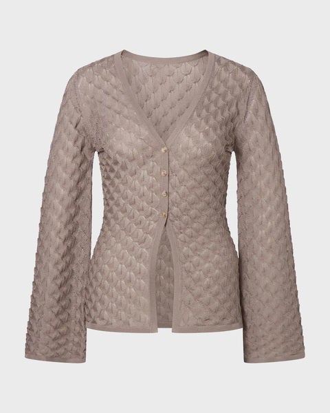 Cardigan Ayla Pointelle Knitted Taupe 1
