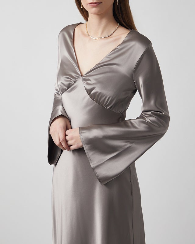 Malina Dress Carolina Flared Sleeve Satin Midi Granit 36