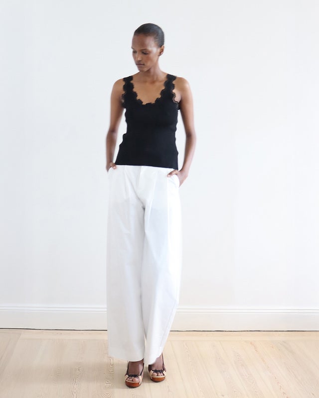 LEONÍ Top Älma Lace-Trimmed Ribbed Silk Black 40