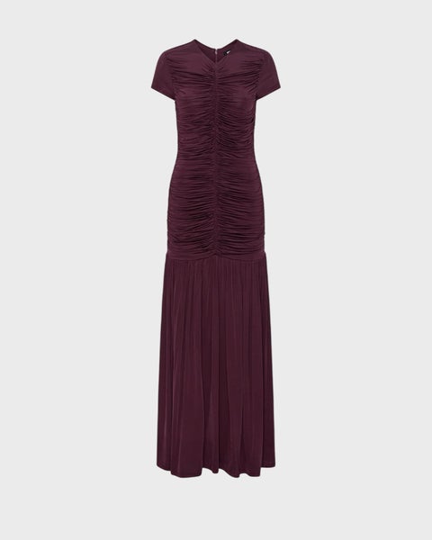 Dress Gathered Maxi Burgundy 1