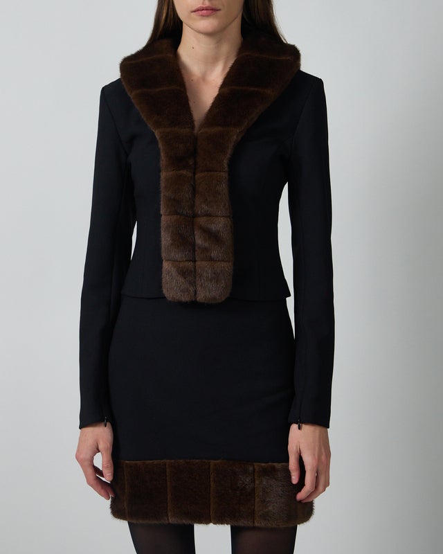 ROTATE  FAUX FUR COLLAR CARDIGAN 40