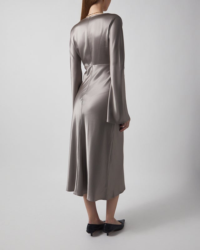 Malina Dress Carolina Flared Sleeve Satin Midi Granit 36