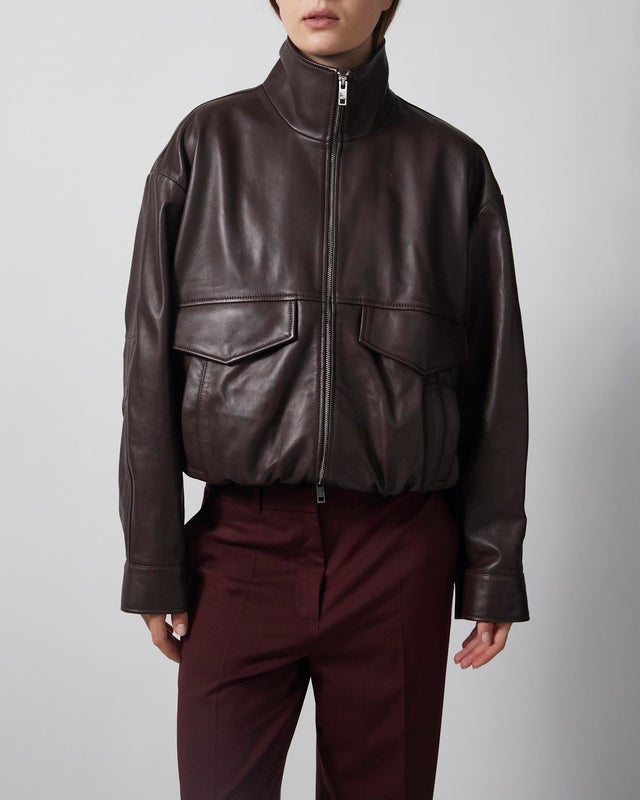 Wakakuu Icons Jacket Leather Funnel Neck Dark Brown S
