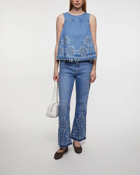 Jeans Broderie Anglaise Betzy Cropped Ljusblå 2
