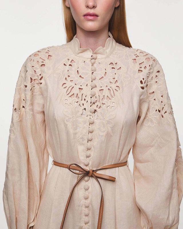 ZIMMERMANN Dress Wylie Embroidered Billow Cream 0 (XS-S)