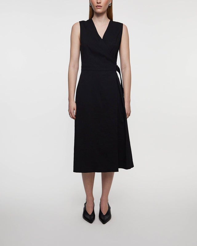 Theory Dress Linen Wrap V-Neck Black US 10 (EUR 42)