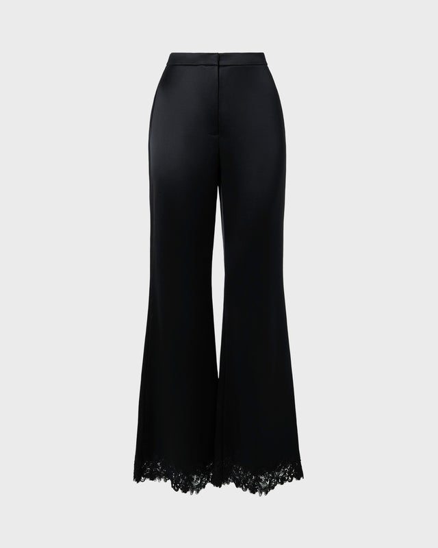 Malina Trousers Marine Satin Lace Hem Black 42
