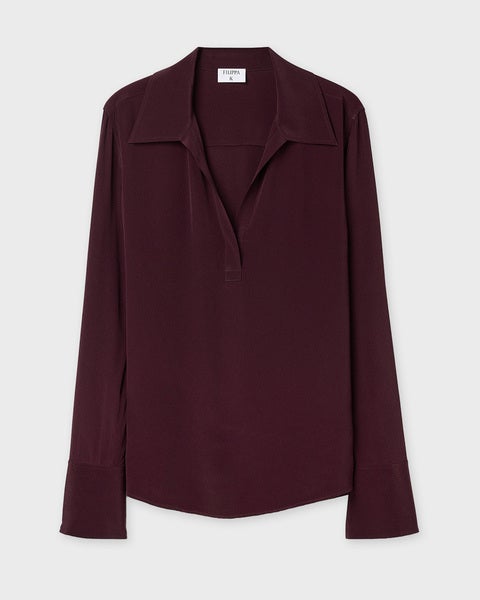 Blouse Half Placket Burgundy  1