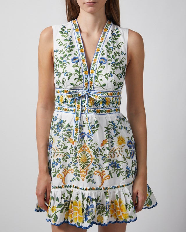 FARM Rio Dress Emily Floral Tapestry Mini Offwhite XS
