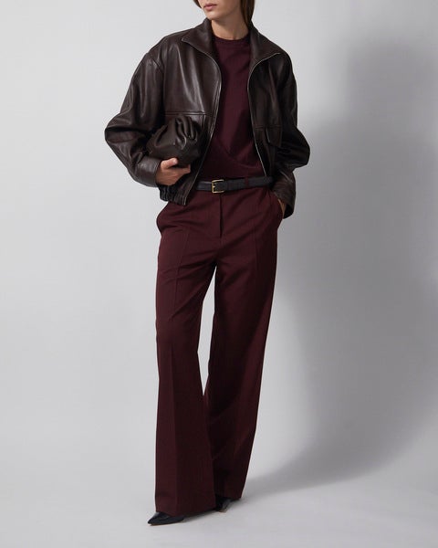 Jacket Leather Funnel Neck Dark Brown 2