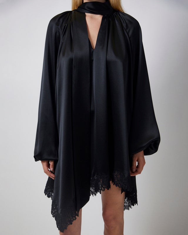 Malina Dress Norea Lace Hem Satin Mini Black 36