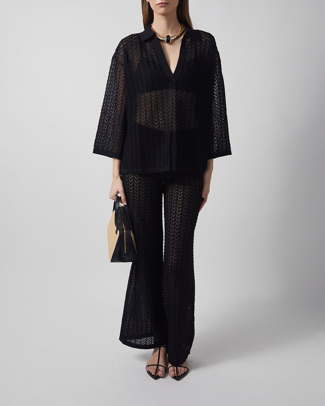 Malina Shirt Imene Pointelle Knitted Polo Black M