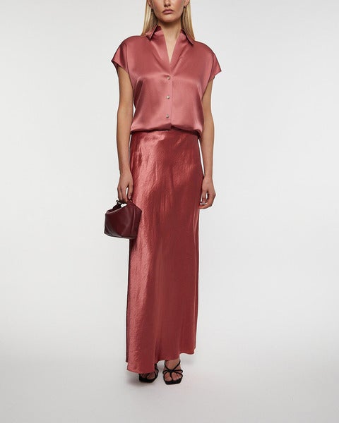 Blus Silk Cap-Sleeve Ruched-Back  Wood 2
