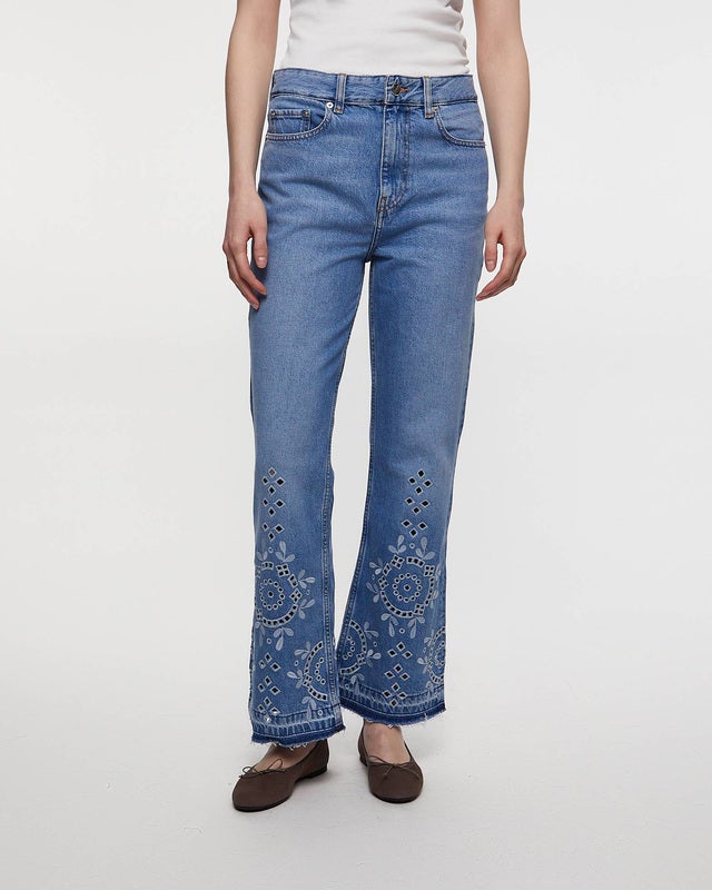 GANNI Jeans Broderie Anglaise Betzy Cropped Ljusblå 28