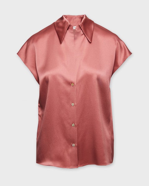 Blus Silk Cap-Sleeve Ruched-Back  Wood 1