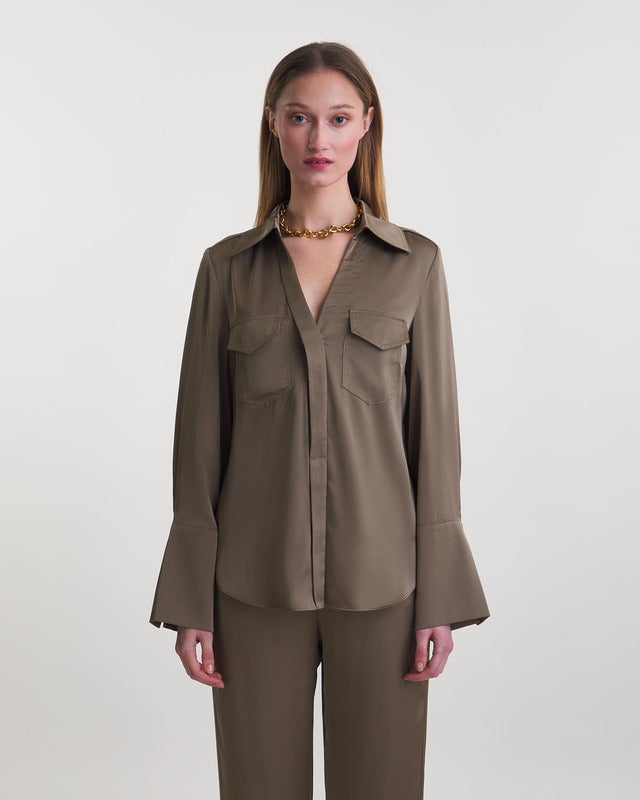 Wakakuu Icons Blouse Maria Satin Taupe L