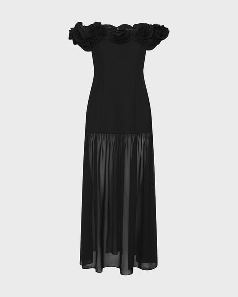 Dress Crepe Maxi Flower Black 1