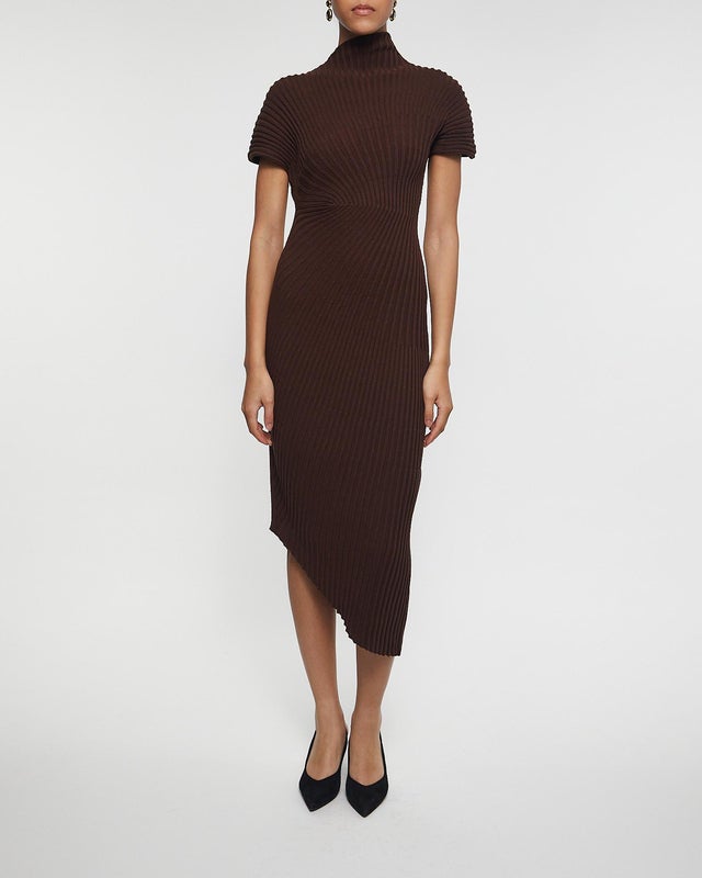 Cult Gaia Dress Chrysta Knit Brown XS