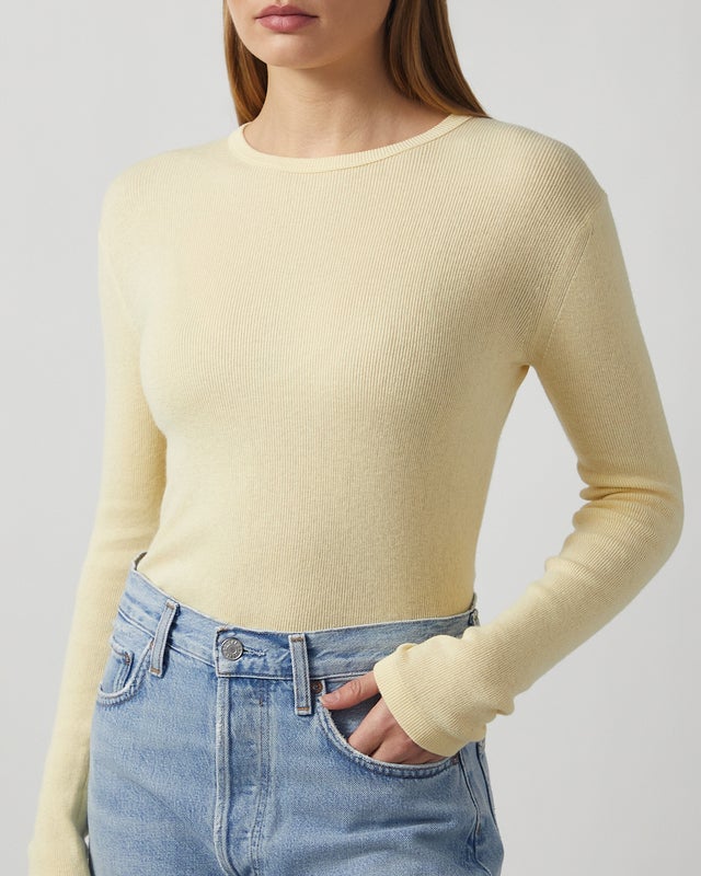 LISA YANG T-Shirt Long Sleeve Vivian Cashmere Light yellow 1 (S-M)