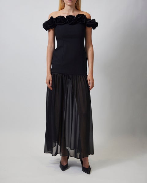 Dress Crepe Maxi Flower Black 2