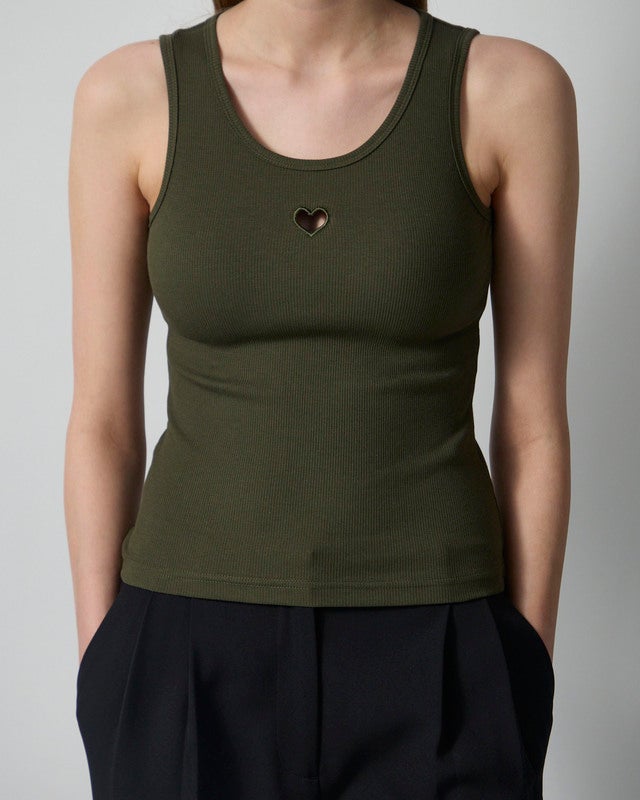 CLOEYS Tank Top Heart Military Green S