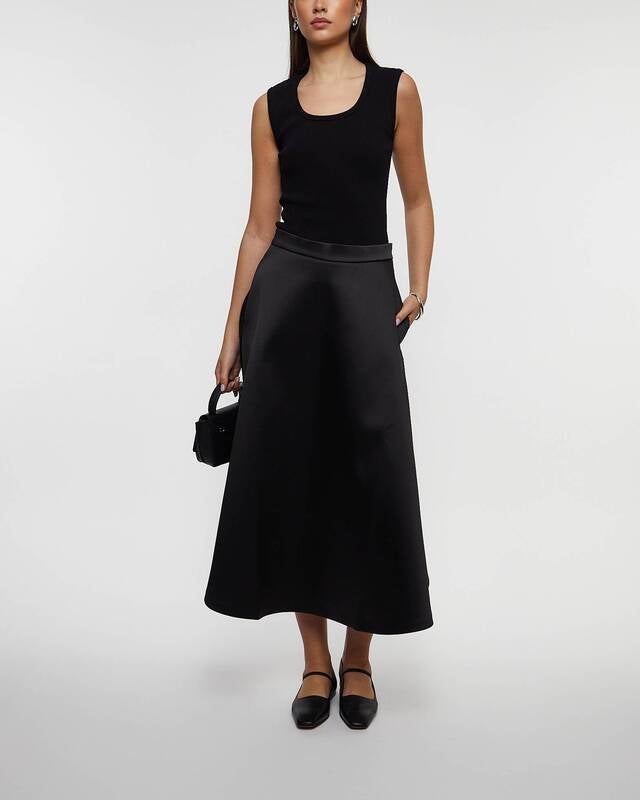 RÓHE Skirt Voluminous A-Line Satin  Black 34