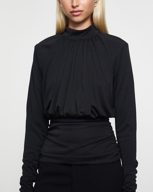 ROTATE Birger Christensen Top Ruched Long Sleeve Black 38