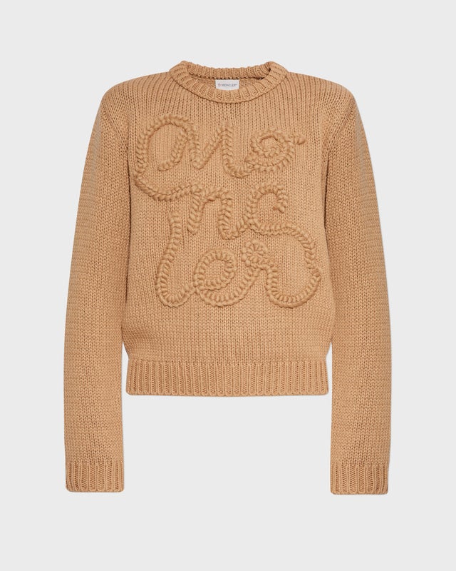 Moncler Sweater Embroidered Logo Cotton Jumper Beige S