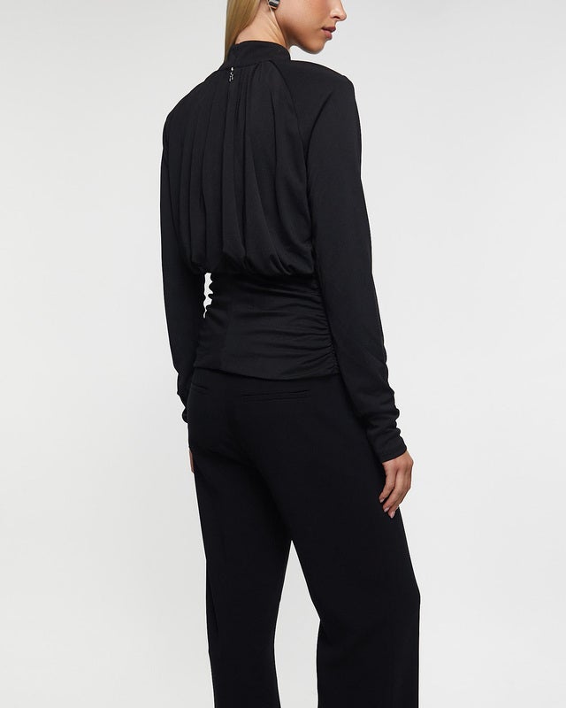 ROTATE Birger Christensen Top Ruched Long Sleeve Black 38