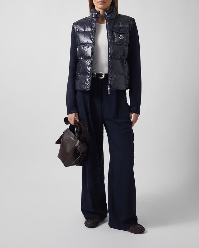 Moncler Cardigan Padded Zip-Up Wool Pocket Navy S