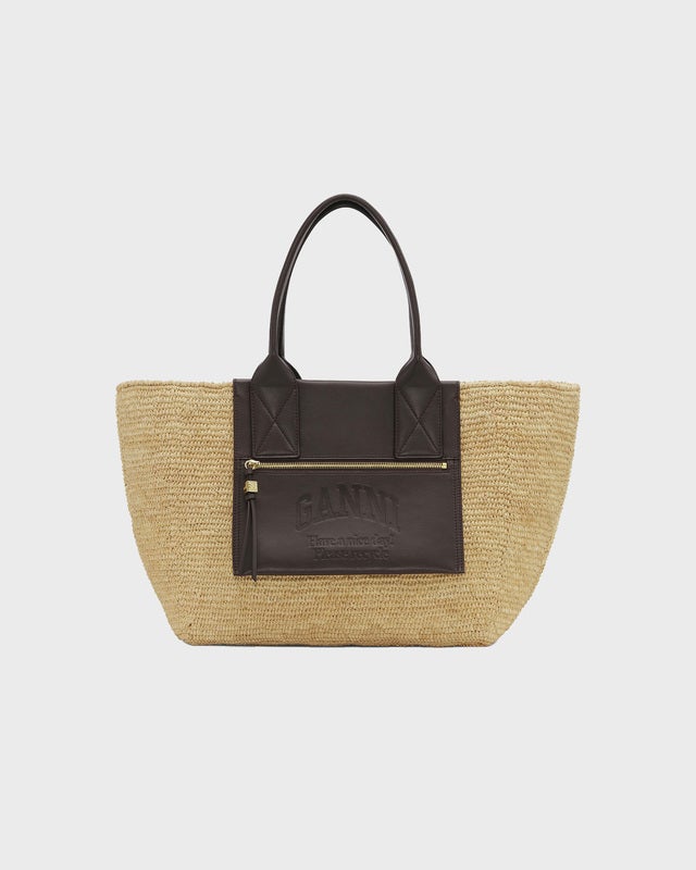 Ganni Bag Easy Shopper Medium Raffia Ljusbrun ONESIZE