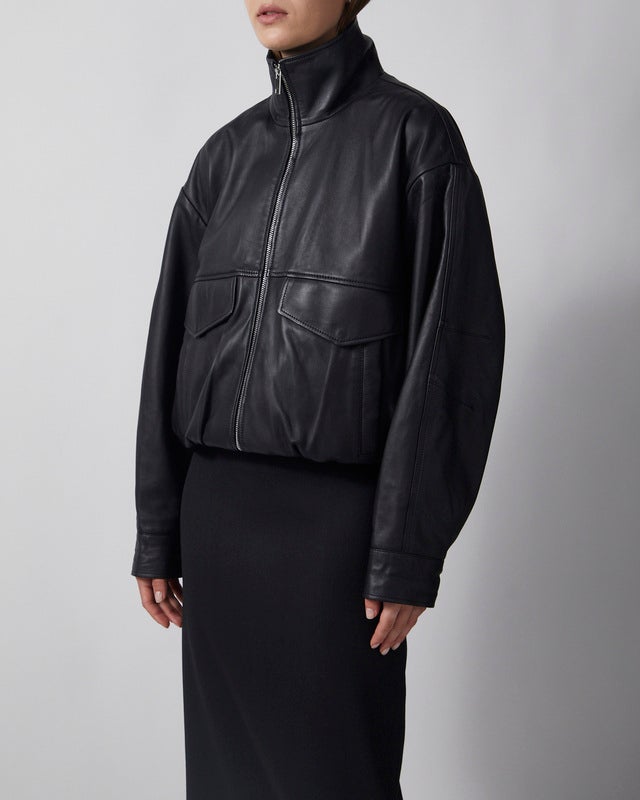 Wakakuu Icons Jacket Leather Funnel Neck Black L