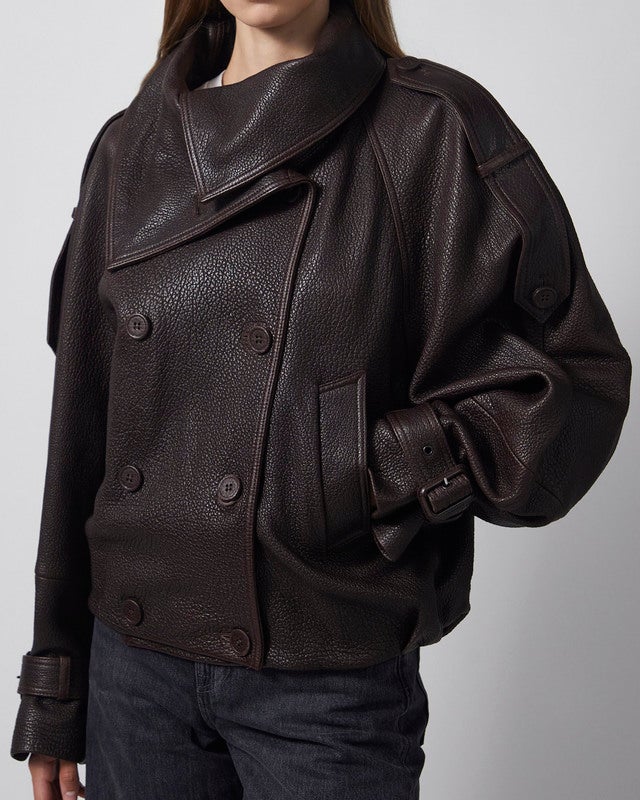 Acne Studios Coat Cropped Leather Trench Dark Brown 36