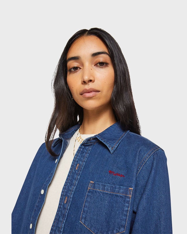 Mother Denim Shirt The Honor Roll Dark Blue Wash L