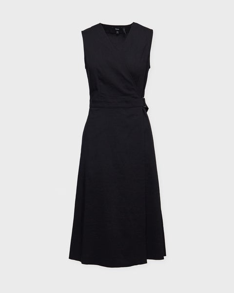 Dress Linen Wrap V-Neck Black 1