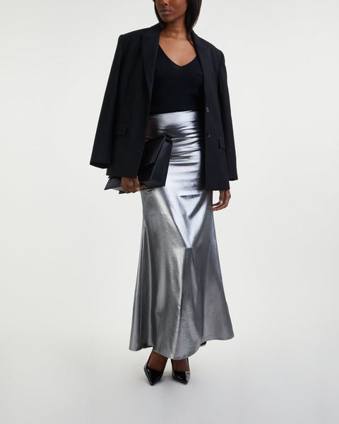 Skirt Metallic Maxi Train Silver 1