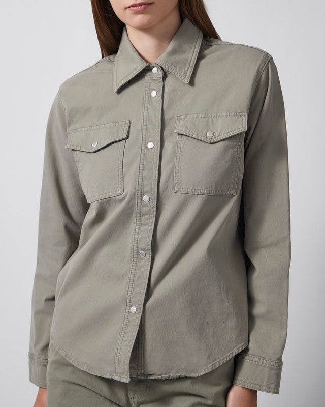7 For All Mankind Shirt Classic Comfort Twill Military Khaki L