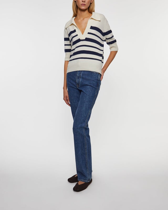 Wakakuu Icons Top Lisabon Striped Wool Cashmere Blue/White XS